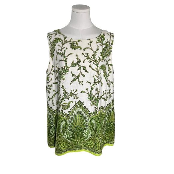 Positive Attitude Linen Blend‎ Sleeveless Top Size 16 Green Paisley Print - Picture 5 of 13